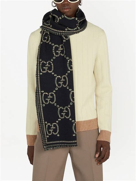 gucci metallic gg wool scarf|Gucci scarf with fur trim.